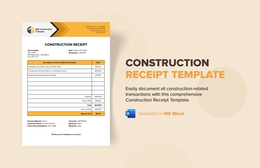 Construction Receipt Template