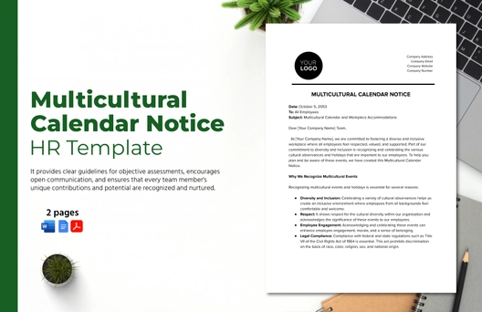 Multicultural Calendar Notice HR Template