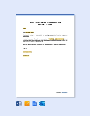 Thank You Letter For Recommendation After Acceptance