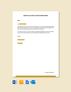 Thank You Letter To Coach From Parent