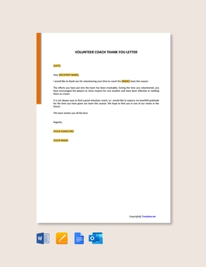 Volunteer Coach Thank You Letter