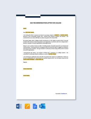 Self Recommendation Letter For College