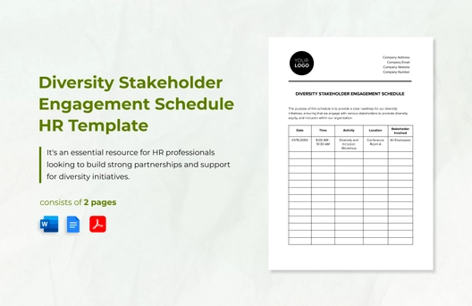 Diversity Stakeholder Engagement Schedule HR Template