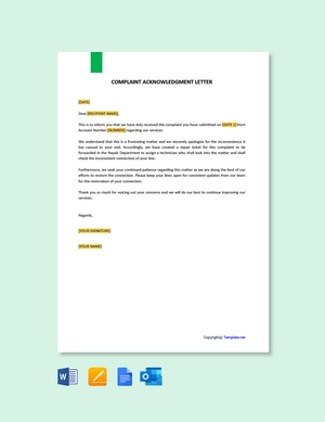 Complaint Acknowledgment Letter