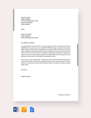 Real Estate Offer Rejection Letter