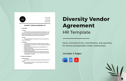 Diversity Vendor Agreement HR Template