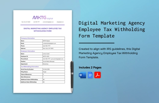 Digital Marketing Agency Employee Tax Withholding Form Template