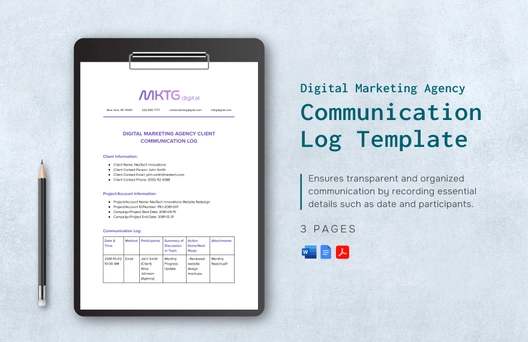 Digital Marketing Agency Client Communication Log Template