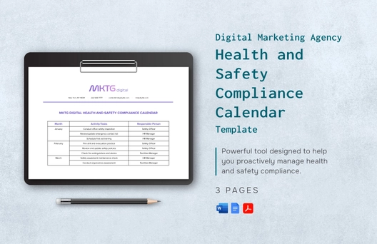 Digital Marketing Agency Health and Safety Compliance Calendar Template