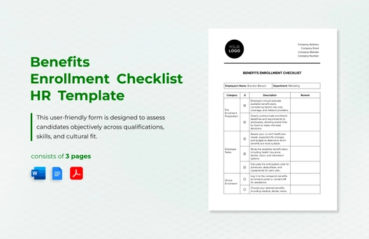 Benefits Enrollment Checklist HR Template Benefits Enrollment Checklist HR Template