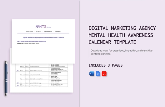 Digital Marketing Agency Mental Health Awareness Calendar Template
