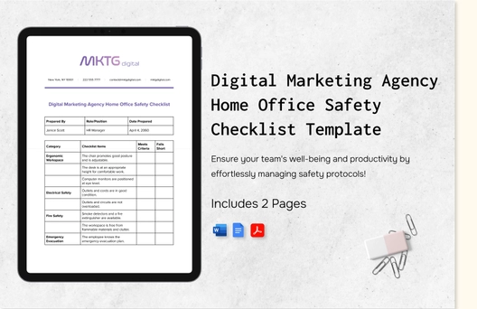Digital Marketing Agency Home Office Safety Checklist Template