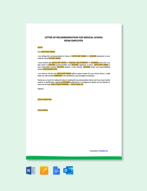 Letter Of Recommendation For Medical School From Employer