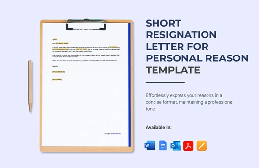 Short Resignation Letter for Personal Reason
