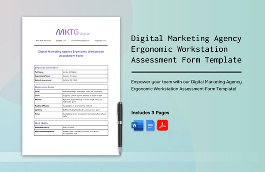 Digital Marketing Agency Ergonomic Workstation Assessment Form Template