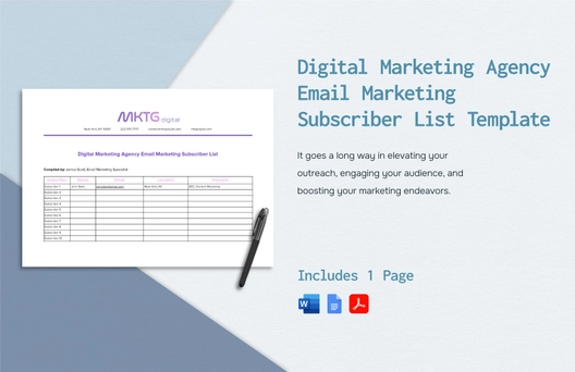 Digital Marketing Agency Email Marketing Subscriber List Template