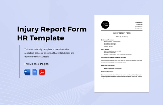 Injury Report Form HR Template