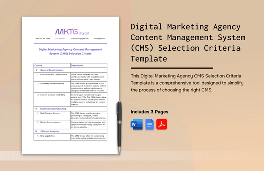 Digital Marketing Agency Content Management System (CMS) Selection Criteria Template