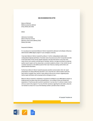 MBA Recommendation Letter