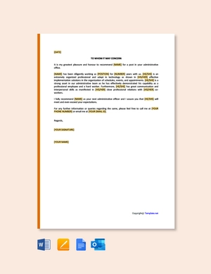 Reference Letter for Administrative Officer