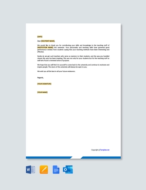 Thank You Letter to Professor for Teaching