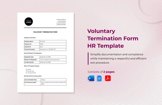 Voluntary Termination Form HR Template