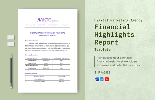 Digital Marketing Agency Financial Highlights Report Template