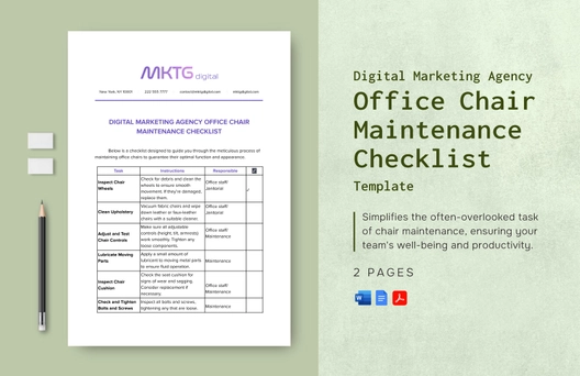 Digital Marketing Agency Office Chair Maintenance Checklist Template