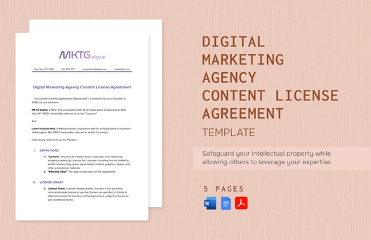 Digital Marketing Agency Content License Agreement Template