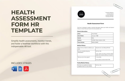 Health Assessment Form HR Template