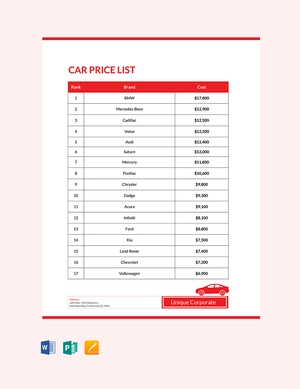Car Price-List Template