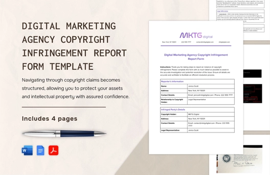 Digital Marketing Agency Copyright Infringement Report Form Template
