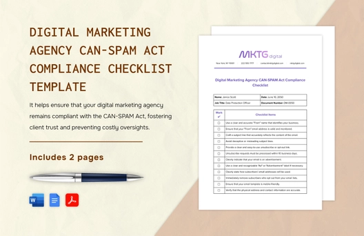 Digital Marketing Agency CAN-SPAM Act Compliance Checklist Template