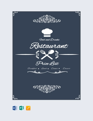 Restaurant Menu Price List Template