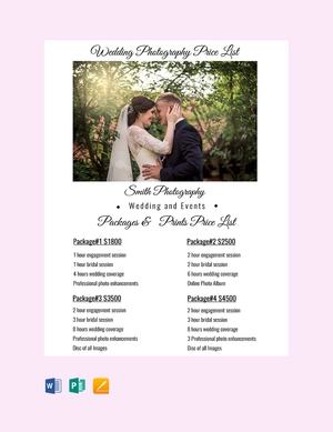 Wedding Photography Price List Template
