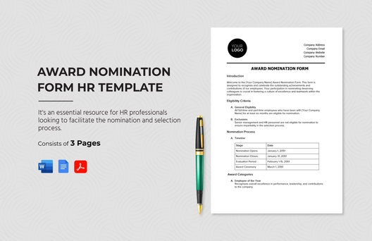 Award Nomination Form HR Template