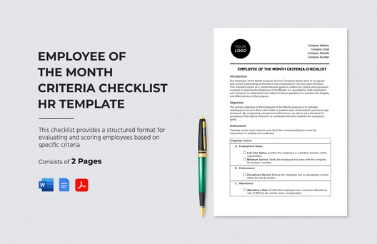 Employee of the Month Criteria Checklist HR Template