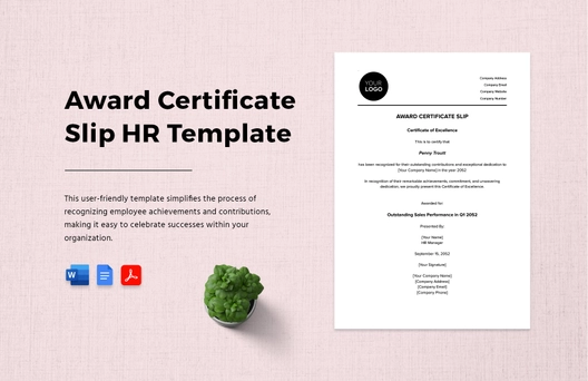 Award Certificate Slip HR Template
