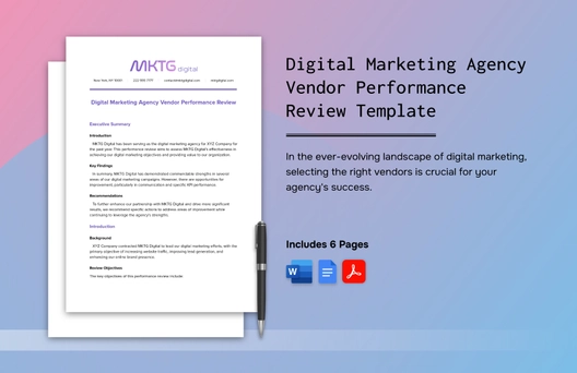 Digital Marketing Agency Vendor Performance Review Template