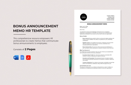 Bonus Announcement Memo HR Template