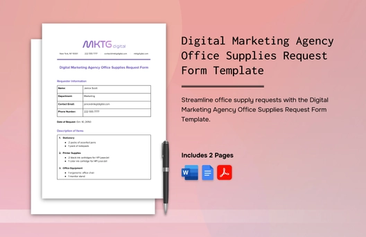 Digital Marketing Agency Office Supplies Request Form Template