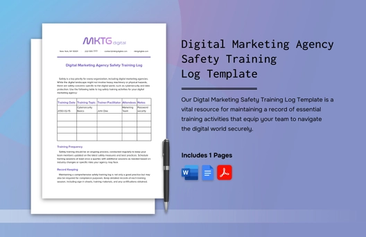 Digital Marketing Agency Safety Training Log Template