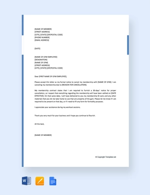 Gym Membership Cancellation Letter Template