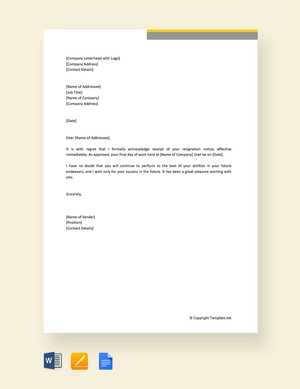 Resignation Acceptance Letter With Immediate Effect