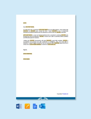 MBA Recommendation From Peer Template
