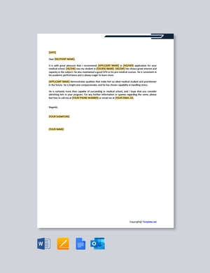 Medical School Recommendation Letter