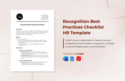 Recognition Best Practices Checklist HR Template