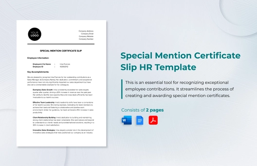 Special Mention Certificate Slip HR Template