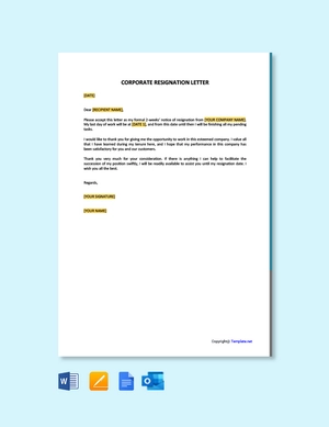 Corporate Resignation Letter Template