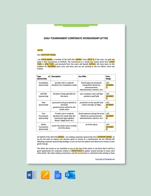 Golf Tournament Corporate Sponsorship Letter